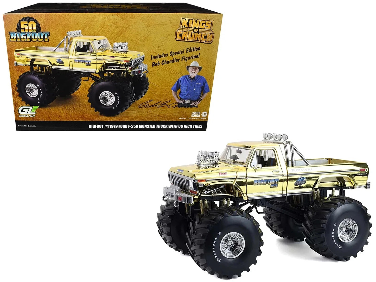 1979 Ford F-250 Monster Truck – Gold Chrome with Bob Chandler Figure