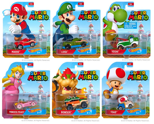 Hot Wheels - Character Cars - Super Mario Complete Set of 6 - Original Release